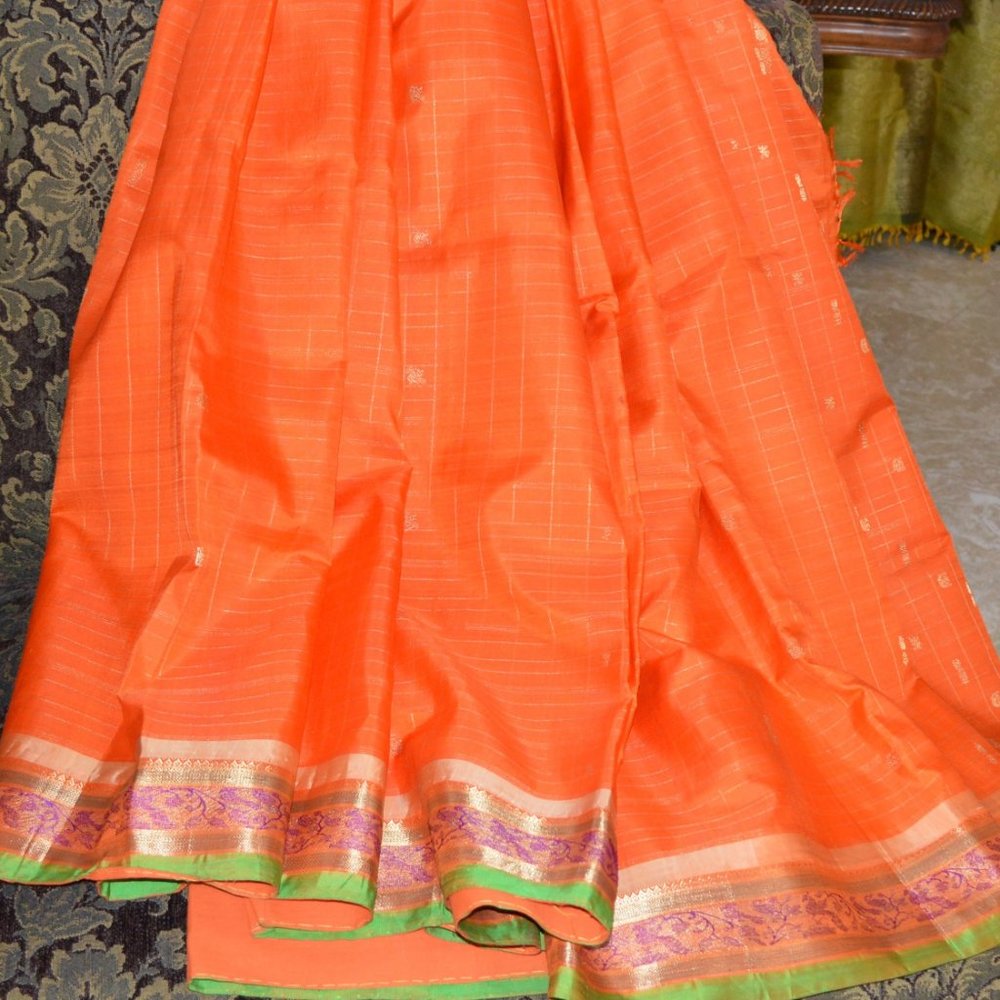 ORANGE SILK KANJEEVARAM SARI INDIA !!